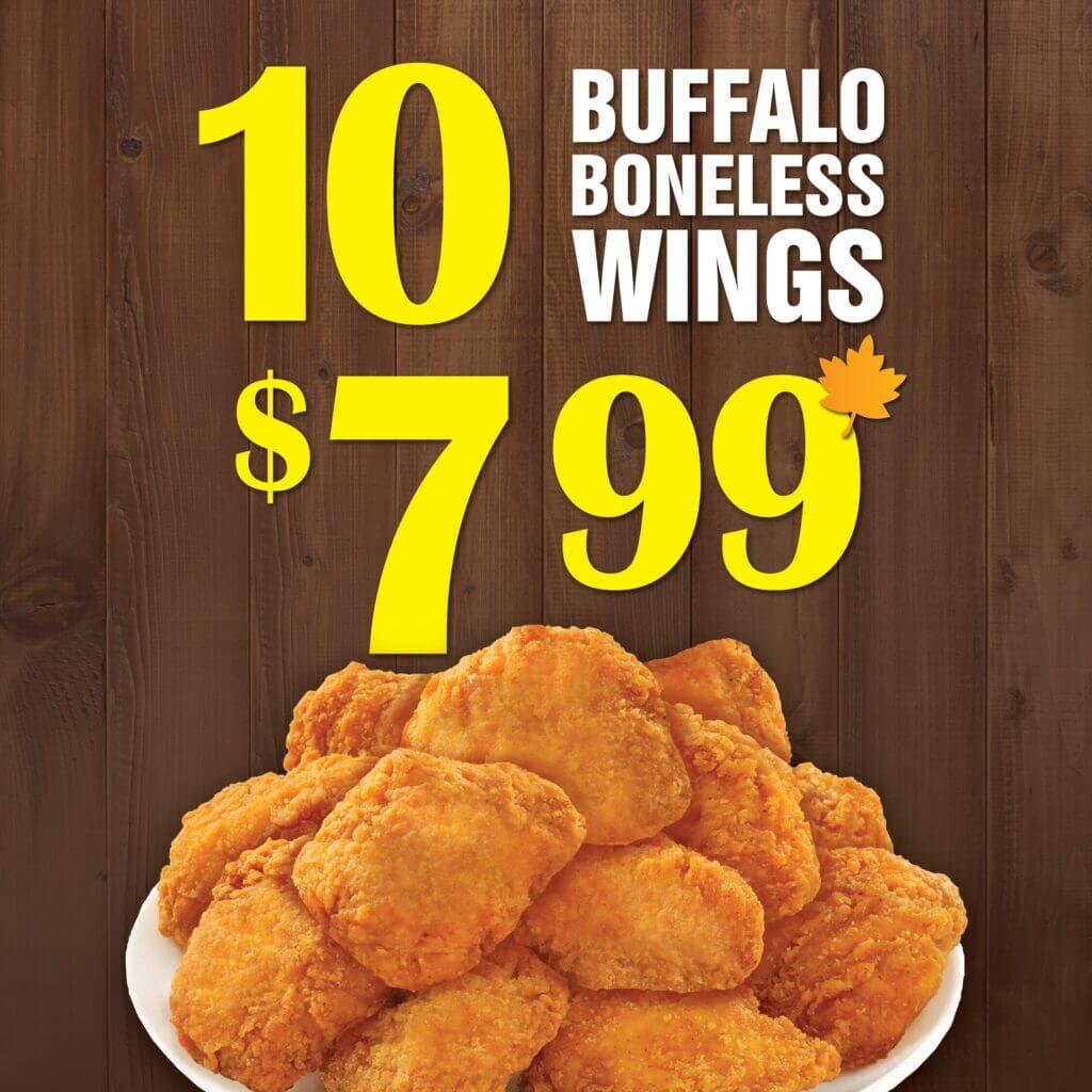 November Promotion - 10 Buffalo Boneless Wings for $7.99